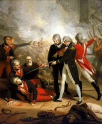 Horatio Nelson (1758-1805) při přebírání meče za kapitulaci lodi San Nicolas 14. února 1758.