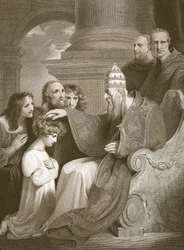 Princ Alfred před papežem Lvem III., ryl J. Stow, ilustrace z Davida Huma 