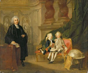 Princ George (1738-1820) a princ Edward Augustus (1739-67) Synové Fredericka (1707-51), princ z Walesu, se svým učitelem Dr. Francisem Ayscoughem, kolem 1748-49 (olej na plátně)