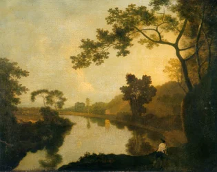 Pohled na řeku s postavami na břehu, asi 1760 (olej na plátně)