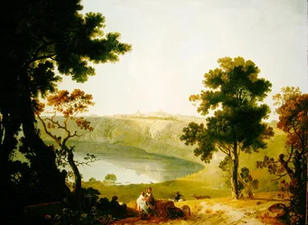 Pohled na Castel Gandolfo a jezero Albano, kolem roku 1754 (olej na plátně)