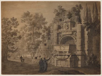 Capriccio s antickými postavami mezi zříceninami klasických monumentů