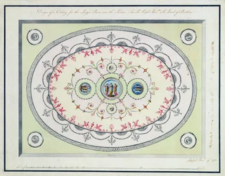 Návrh stropu v Ladies Room, Headfort House, 1772 (wc, pero a inkoust přes grafit na položený papír)
