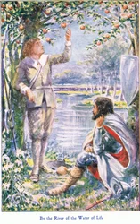 U řeky vody života, z knihy The Pilgrims Progress vydané nakladatelstvím John F Shaw & Co, kolem 1900 (barevné lito)