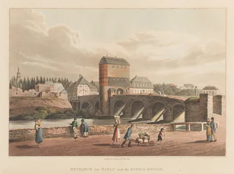 Vjezd do Hanau přes Kinzigův most, 1814 (akvatinta)