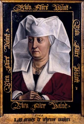 Obraz ""Portrét Marie De Pacy"" od Roberta Campina, mistra Flemalle (1378-1444) 1415-1440 Tournai. Muzeum výtvarných umění Belgie