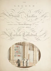 Paní Nová Coll 380, f9r. Starožitnosti katedrálního kostela Saint Mary, Carlisle, kreslil Robert Carlile, 1795 (pero a inkoust a wc na papíře)