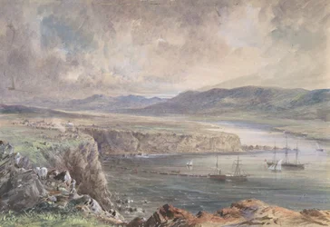 Foilhummerum Bay, Valentia, pohled z pevnosti Cromwell: Caroline a čluny..., 1865-66.