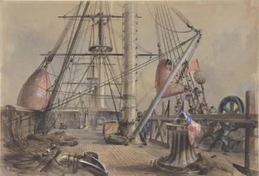 Dostat se ven z jedné z velkých bójí: Paluba Velkého Východu Pohled z..., 1865-66.