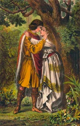 Posthumus. Moje královna! Má paní! Ó paní, už neplač. Cymbeline: Akt I, Scéna I, c1875
