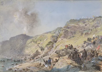 Útesy, zátoka Foilhummerum, Valentia, bod, na kterém je konec kabelu na břehu..., 1865, 1865