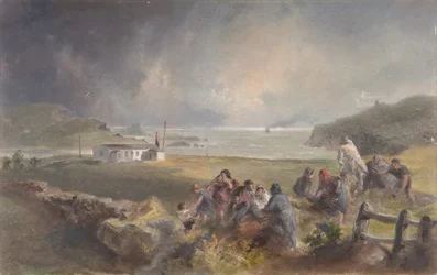 Valentia, Irsko, z přístavu, naproti Rytířskému městu, v období pokládání..., 1865-66.