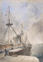 Pohled na záď z přístavního paddle boxu na palubě Velké východní..., 1865-66.