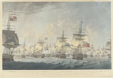 Bitva u Kamperduinu (1797): útok britské flotily Pohled na britskou flotilu v poledne 11. října 1797, směřující dolů k útoku na holandskou flotilu (...) (název předmětu)