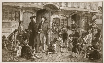 Původ nedělních škol: Hare Lane, Gloucester, 1780, ilustrace z 