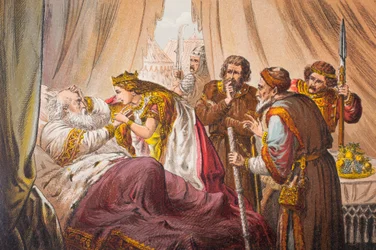 Kordélie mluví v Králi Learovi, IV. dějství, VII. scéna: "Pane, znáte mě", z knihy "The Illustrated Library Shakespeare", vydané v Londýně roku 1890 (litografie).