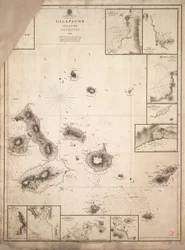 Mapa Galapážských ostrovů prozkoumaných během plavby lodi HMS 