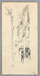 Kresba, Pouliční scéna, Benátky, 1882