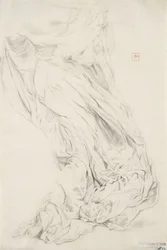 Studie drapérie pro nástěnnou malbu Nálady k hudbě, 1893-95 (grafit se žlutou tužkou na krémovém papíře)