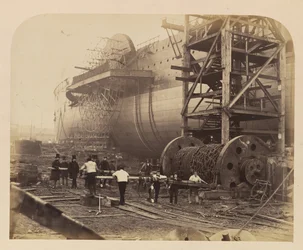 Muži v práci vedle spouštěcích řetězů Velkého východu, 18. listopadu 1857.