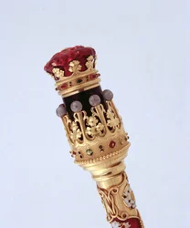 Obušek hraběte maršála předaný patnáctému vévodovi z Norfolku při jeho prvním sňatku College of Arms, 1877 (zlato) (viz také 279117) (detail)