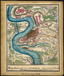 Mapa postavení povstalců u Vicksburgu, Miss., květen 1863. LOC gvhs01.vhs00140
