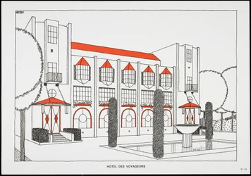 Hotel des Voyageurs, z Une Cite Moderne, kresby Rob Mallet-Stevens Architecte, 1987 (publikováno)