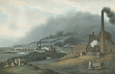 Bilston - Bradley Iron Works: malba vodovými barvami, 1837
