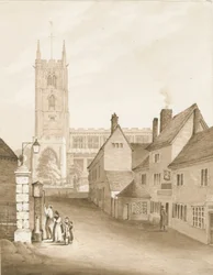 Wolverhampton - Kostel svatého Petra: sépiová kresba, 1838