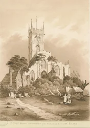 Wolverhampton - Kostel svatého Petra: sépiová kresba, 1838
