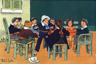 K fretce. Rytí do „“ Co hrajeme? “” od E. Webera s akvarelovými kresbami Roberta Sallese (1871-1929). Knihovna Garnier Freres, Paříž