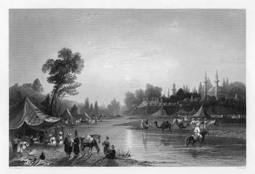 Řeka Barrada, starověký Pharpar, Damašek, Sýrie, 1841.