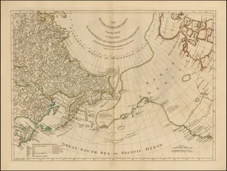 Mapa z roku 1775 - Ruské objevy, z mapy vydané Petrohradskou císařskou akademií