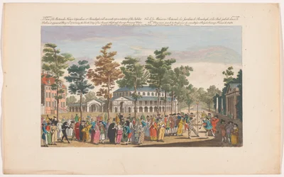 Pohled na rotundu v Ranelagh Gardens v Londýně s maškarním plesem u příležitosti narozenin prince z Walesu 24. května 1751 Pohled na Rotundo, House & Gardens v Ranelagh, s přesným znázorněním jubilejního plesu, jak je