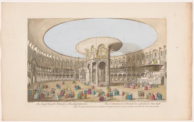Pohled na interiér rotundy v Ranelagh Gardens v Londýně Vnitřní pohled na Rotundo v Ranelagh Gardens (název na objektu) Ranelagh Gardens a Vauxhall Gardens (název série)