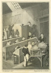Nicholas Nickleby: Dotheboys Hall, vyrytý Samuel Bellin (1799-1893)