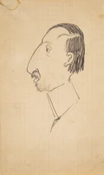 Karikatura Karla Isaksona, profil vlevo