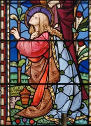 Bramcote, St Michael, Detail východního okna, Heaton, Butler & Bayne, Bayne, Mary Magdalene, 1862