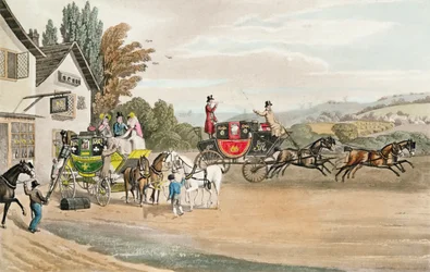 London Mail and Stage Coach (barevná akvatinta)