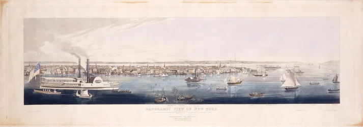 Panoramatický pohled na New York, pořízený od řeky North [Hudson], 1844 (ručně kolorovaný lept a akvatinta, pátý stát)