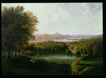 Pohled z Tarrytownu na staroholandský kostel a panství Beckham, 1866