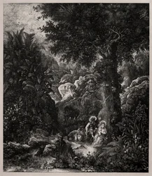 Odpočinek při letu do Egypta s osedlaným oslem, 1871.
