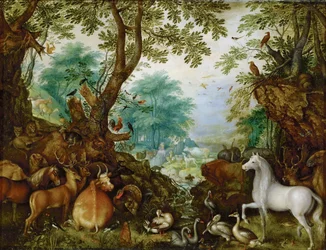 Orfeus mezi zvířaty - Roelant (Roelandt) Savery (1576-1639). Olej na mědi, kolem 1628. Rozměry: 27,5 x 36 cm. Uměleckohistorické muzeum, Vídeň