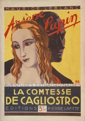 Přední strana obálky "Hraběnky Cagliostrové", dobrodružství Arséna Lupina, Maurice Leblanc (1864-1941) 1929 (barevná litografie)