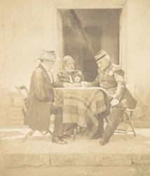 Válečná rada o ránu dobytí Mamelonu. Lord Raglan, Omar Pasha, M..., 1855.