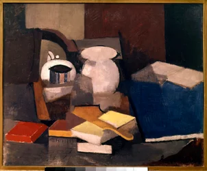 Zátiší s knihami a kartami Malba Rogera de La Fresnaye (1885-1925) 1913 Ne. 0,6x0,73 m Paříž, musee national d