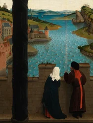 Detail svatého Lukáše kreslícího portrét Panny Marie (olej na desce)