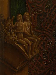 Detail svatého Lukáše kreslícího portrét Panny Marie (olej na desce)