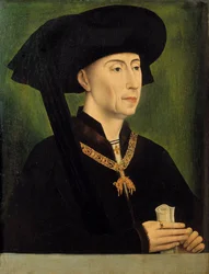Portrét Filipa Dobrého (1396-1467), vévody z Burgundska Obraz Rogera (Rogiera) van der Weydena (1400-1464) 15. století Sun. 0,34x0,25 m - Portrét Filipa Dobrého (1396-1467), vévody burgundského. Obraz podle Rogera (Rogiera) van der Weydena (1400-