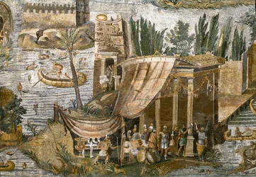 Detail nilotské mozaiky z Preneste (Palestrina) ze svatyně božstva Fortune Primigenia, 80 př.n.l.